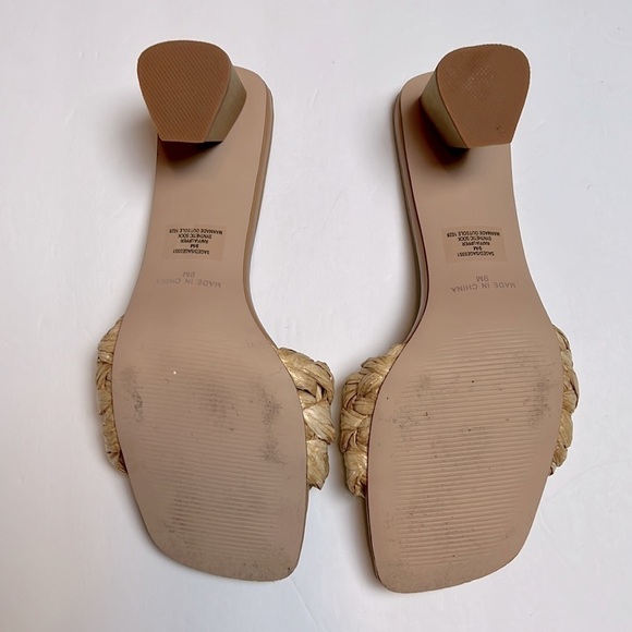 Steve Madden Saged Neutral Raffia Square Toe Heel Size 9 - Picture 8 of 9